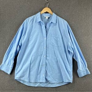 Old Navy 100% Cotton Boyfriend Shirt Blue Oversized Button Up Relaxed Fit